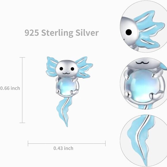 Axolotl Sterling Silver Earrings with Moonstone – Cute Animal Studs NWT - Picture 5 of 6